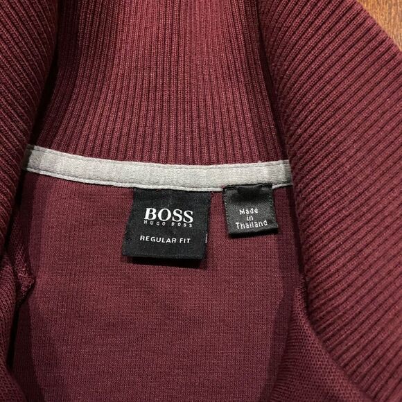 Hugo Boss Regular Fit 1/4 Zip Casual Burgundy Black Collar Sweatshirt Men's XL - Picture 8 of 11